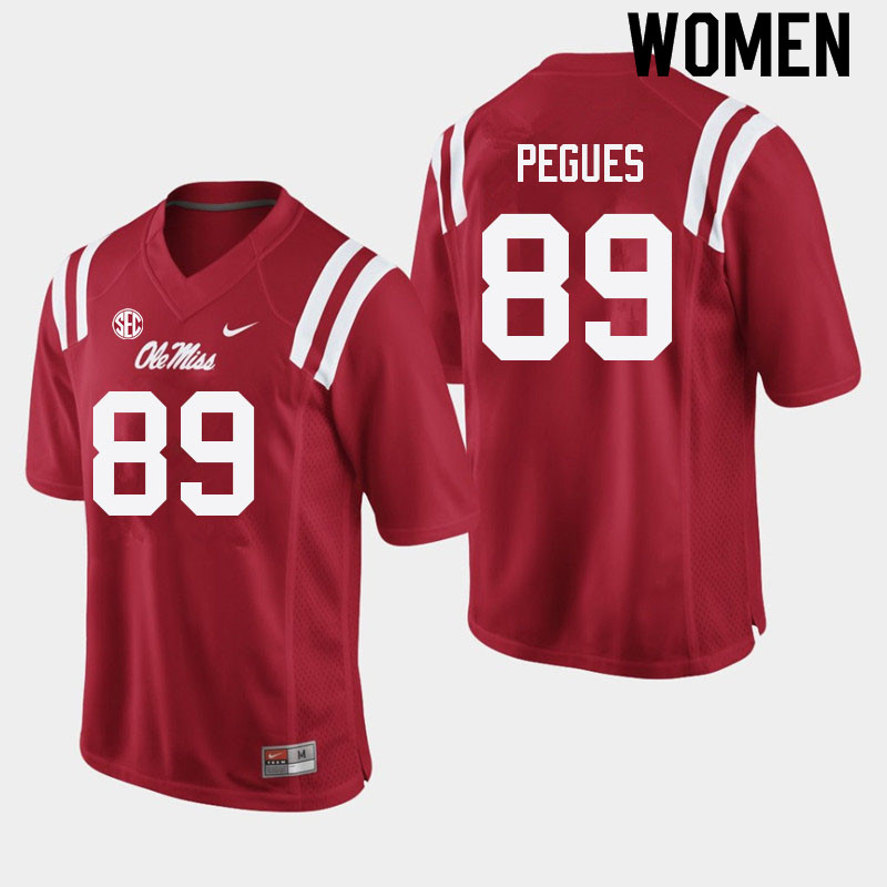 Women #89 JJ Pegues Ole Miss Rebels College Football Jerseys Sale-Red